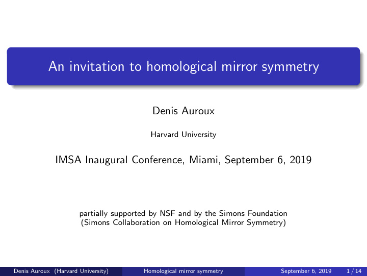 an invitation to homological mirror symmetry