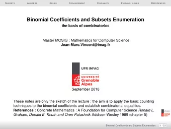 Binomial Coefficients and Subsets Enumeration  the basis of combinatorics  Master MOSIG :