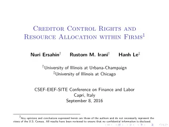 Creditor Control Rights and Resource Allocation within Firms 1 Nuri Ersahin  Rustom M. Irani
