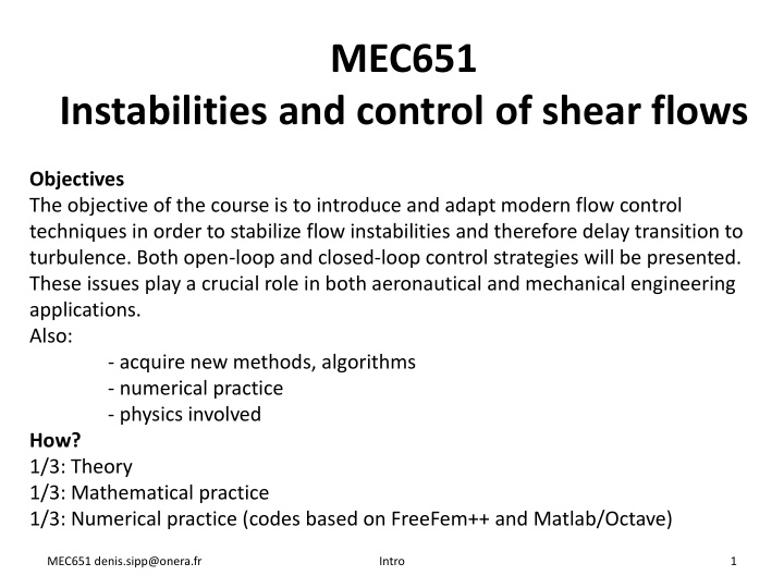 mec651 instabilities and control of shear flows