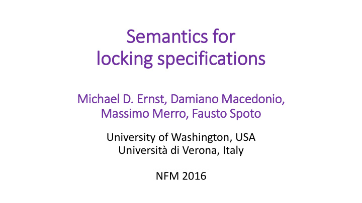semanti tics f for locking s specifications