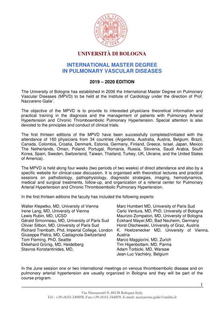 universit di bologna international master degree in
