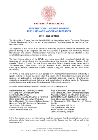 UNIVERSIT DI BOLOGNA  INTERNATIONAL MASTER DEGREE  IN PULMONARY VASCULAR DISEASES  2019  2020