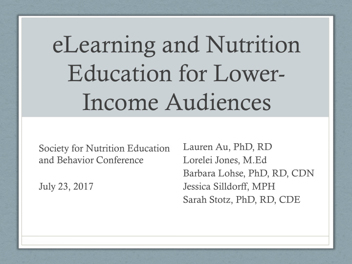 elearning and nutrition education for lower income