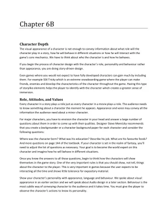 Chapter 6B  Character Depth  The visual appearance of a character is not enough to convey