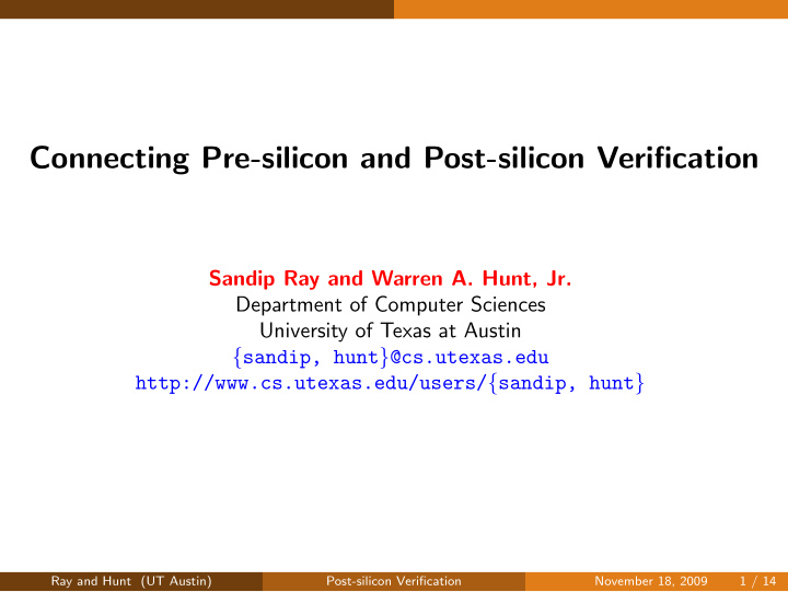 connecting pre silicon and post silicon verification