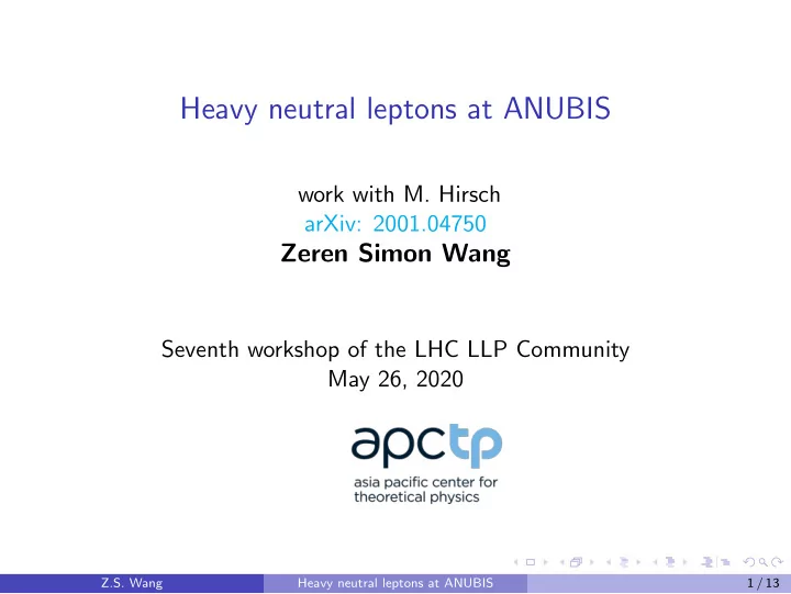heavy neutral leptons at anubis