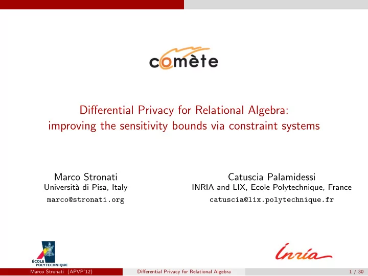 differential privacy for relational algebra improving the