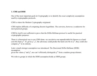 1. CDH and DDH  One of the most important goals in Cryptography is to identify the exact complexity