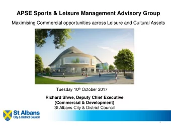APSE Sports &amp; Leisure Management Advisory Group  Maximising Commercial opportunities across