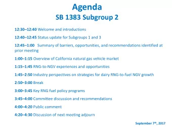 Agenda  SB 1383 Subgroup 2 12:3012:40 Welcome and introductions 12:4012:45 Status update for