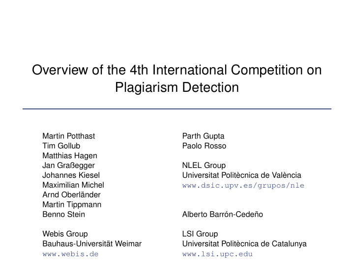 overview of the 4th international competition on