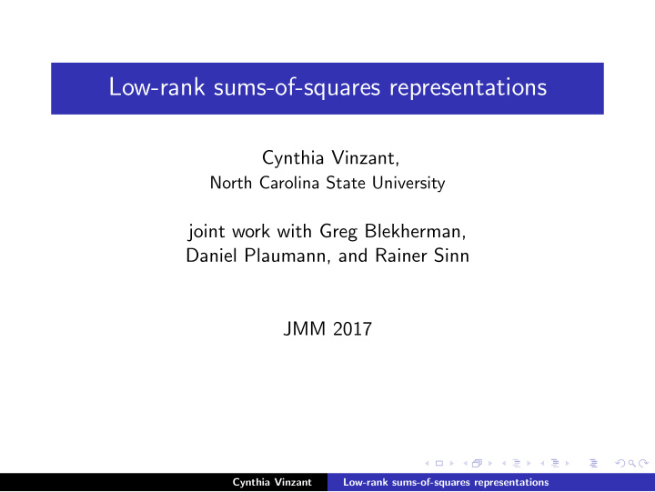 low rank sums of squares representations