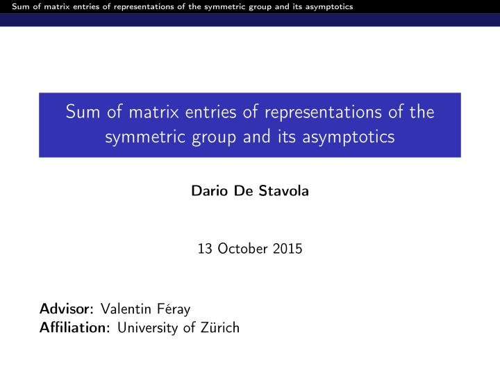 sum of matrix entries of representations of the symmetric
