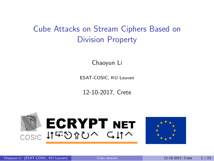 cube attacks on stream ciphers based on division property