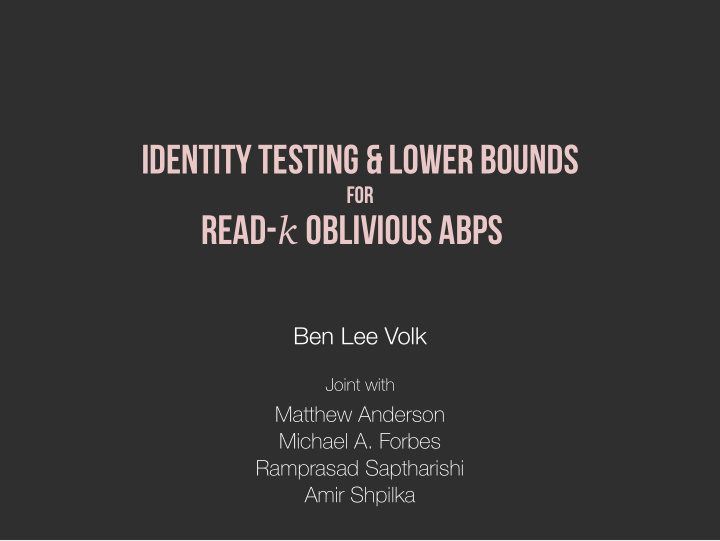 identity testing lower bounds