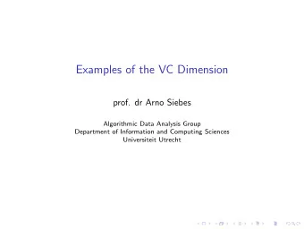 Examples of the VC Dimension  prof. dr Arno Siebes  Algorithmic Data Analysis Group  Department of