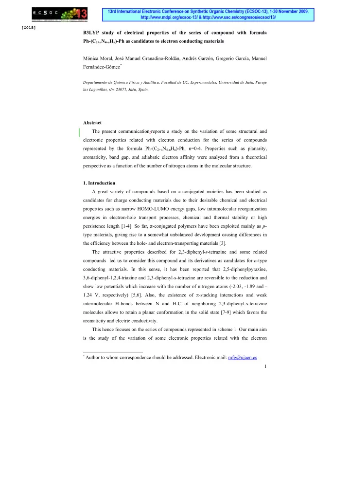 b3lyp study of electrical properties of the series of