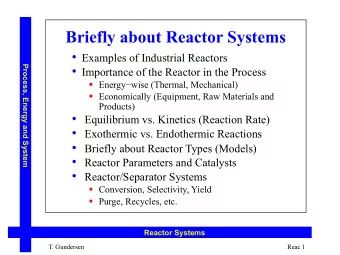 Briefly about Reactor Systems  Examples of Industrial Reactors  Importance of the Reactor in