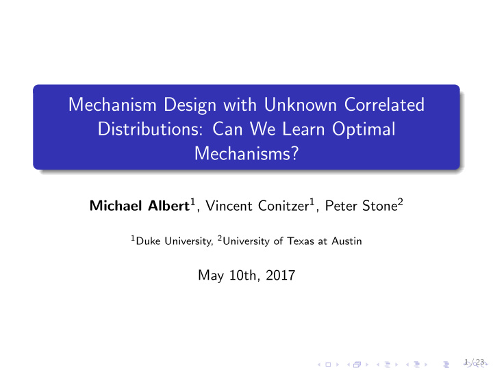 mechanism design with unknown correlated distributions