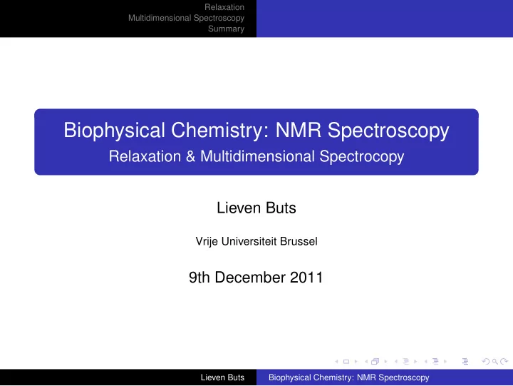 biophysical chemistry nmr spectroscopy