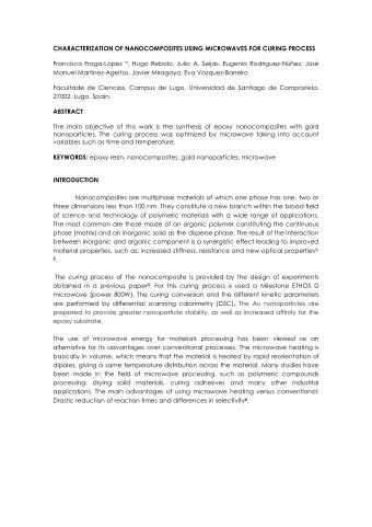 CHARACTERIZATION OF NANOCOMPOSITES USING MICROWAVES FOR CURING PROCESS  Francisco Fraga-Lpez *,