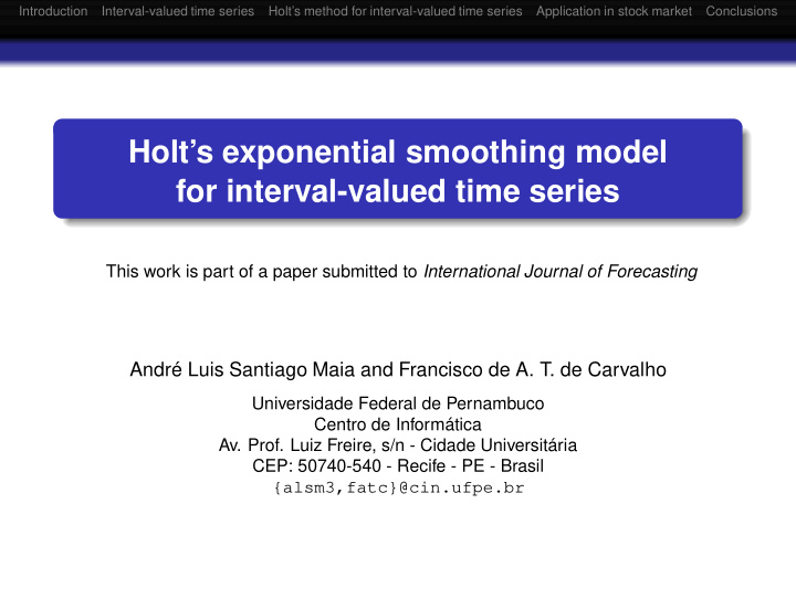 holt s exponential smoothing model for interval valued