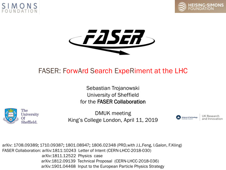 faser forward search experiment at the lhc sebastian