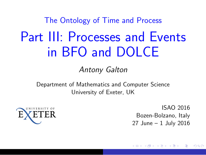 part iii processes and events in bfo and dolce