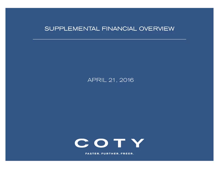 supplemental financial overview supplemental financial