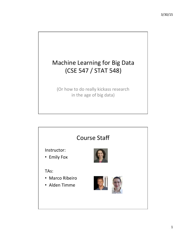 machine learning for big data cse 547 stat 548