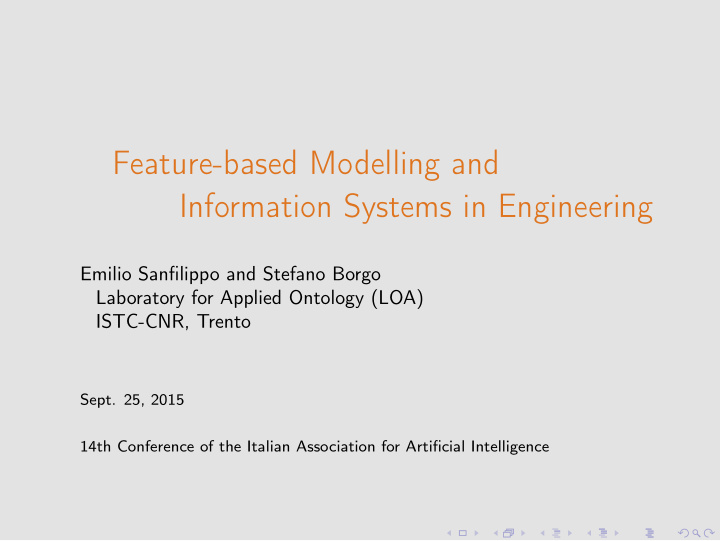 feature based modelling and information systems in