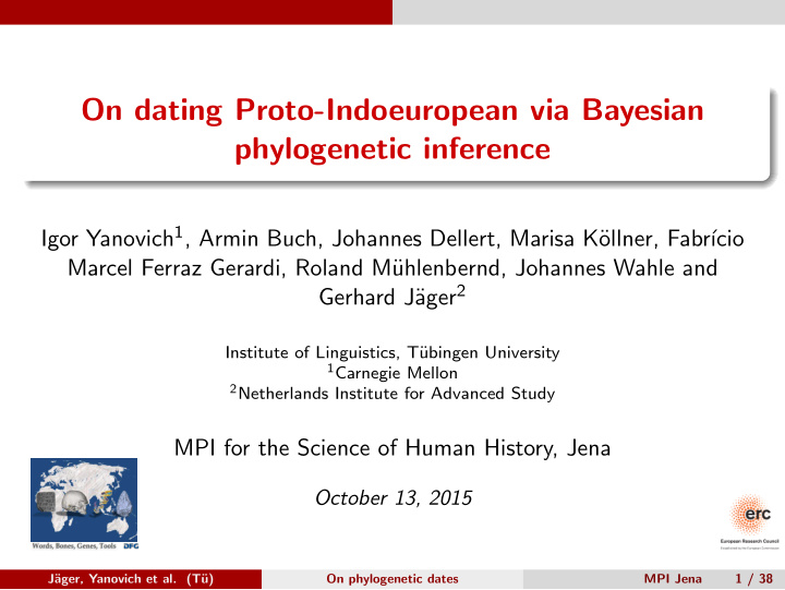 on dating proto indoeuropean via bayesian phylogenetic