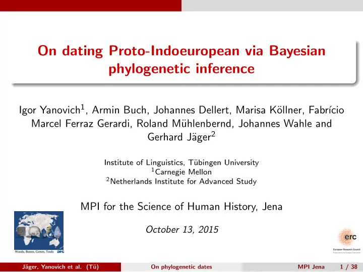 on dating proto indoeuropean via bayesian phylogenetic