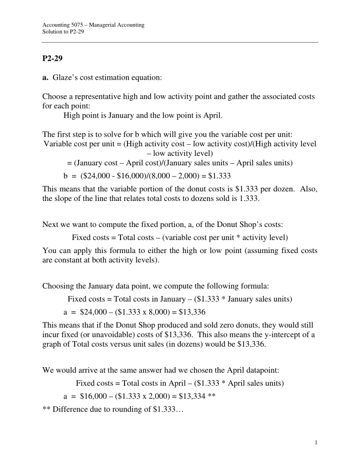 p2 29 a glaze s cost estimation equation choose a