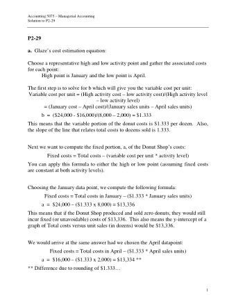 P2-29 a. Glazes cost estimation equation:  Choose a representative high and low activity point