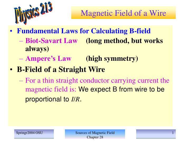 magnetic field of a wire
