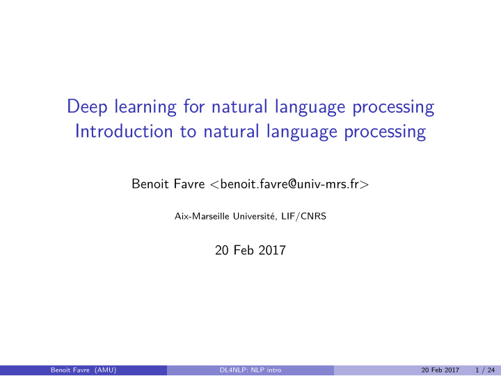 deep learning for natural language processing