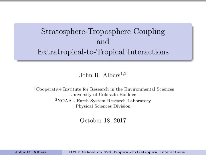 stratosphere troposphere coupling and extratropical to