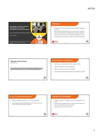 29/7/19  RATIONALE  Using design-research to promote  interdisciplinary secondary  Recent