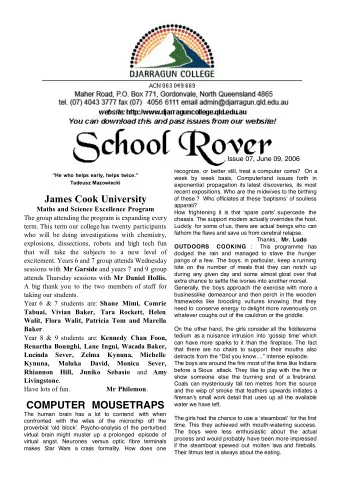 COMPUTER  MOUSETRAPS  water we have left.  The human brain has a lot to contend with when The girls