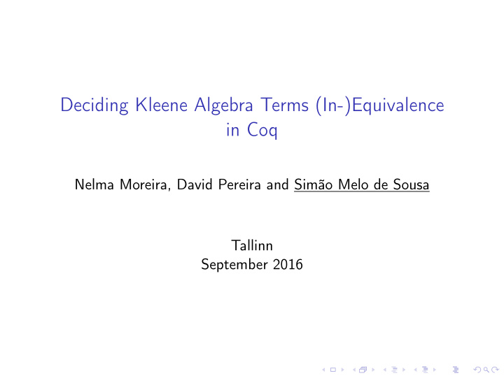 deciding kleene algebra terms in equivalence in coq