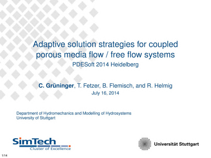 coupling free flow porous medium flow
