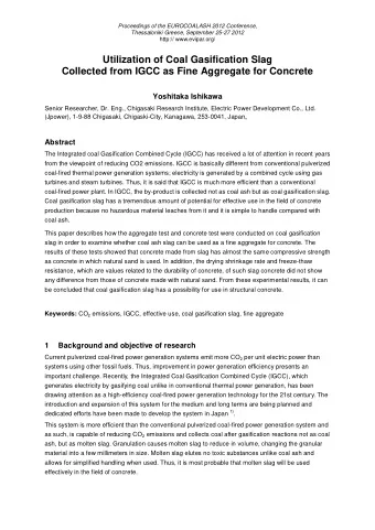 Utilization of Coal Gasification Slag  Collected from IGCC as Fine Aggregate for Concrete