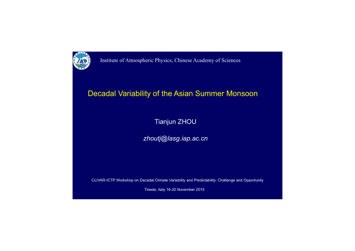 decadal variability of the asian summer monsoon