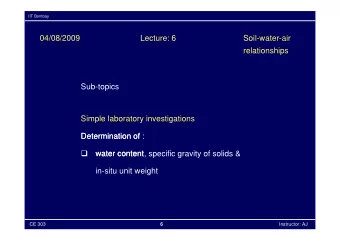 04/08/2009  Lecture: 6  Soil-water-air  relationships  Sub-topics  Simple laboratory investigations