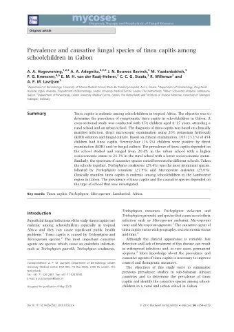 mycoses  Diagnosis,Therapy and Prophylaxis of Fungal Diseases  Original article  Prevalence and