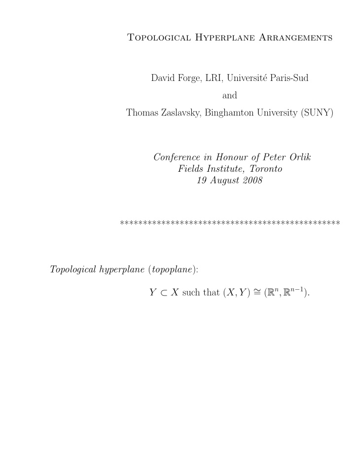 topological hyperplane arrangements david forge lri