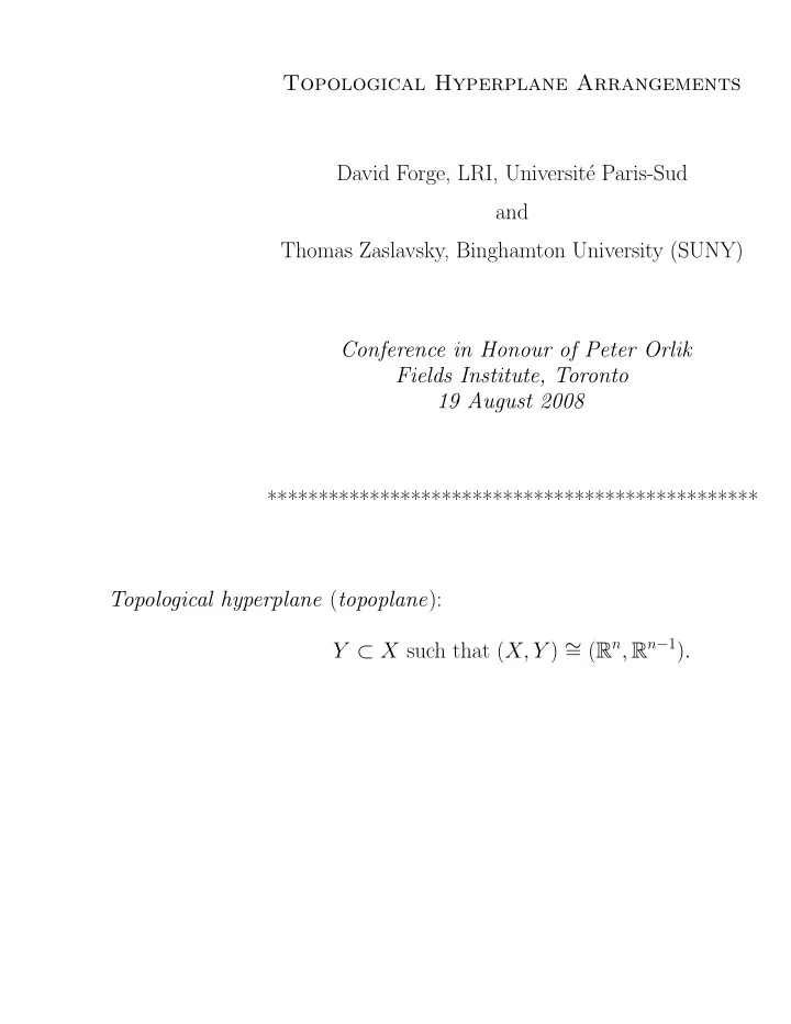 topological hyperplane arrangements david forge lri