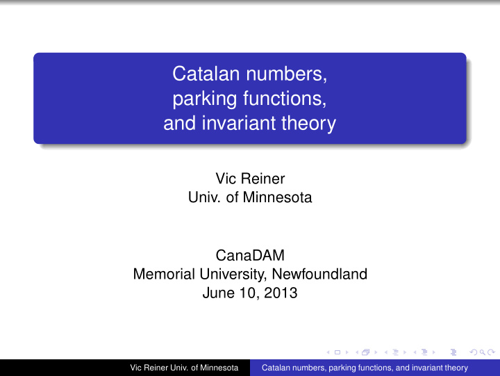 catalan numbers parking functions and invariant theory